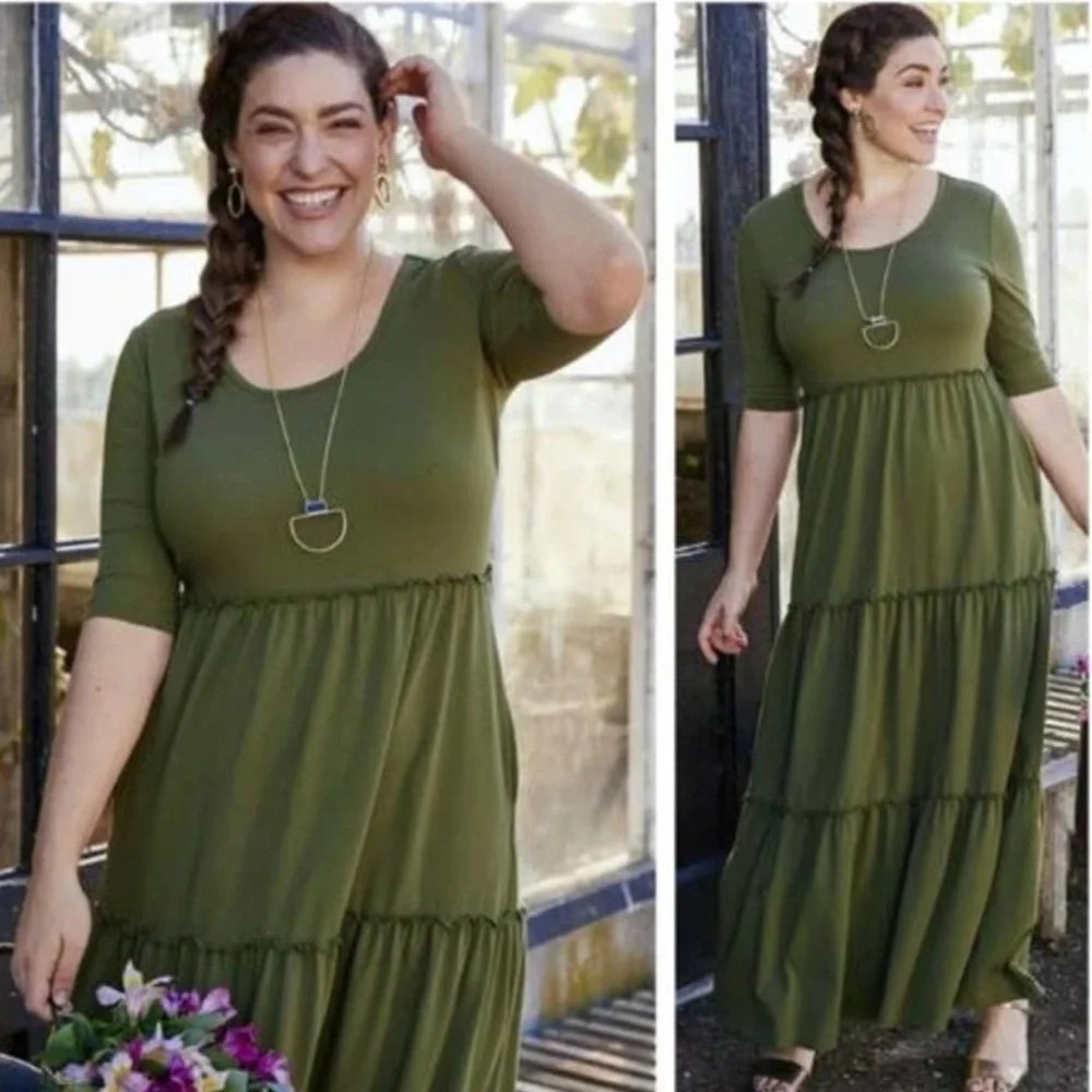 Matilda Jane Womens Medium Brand New Day Olive Green Ruffle Maxi Dress Stretchy